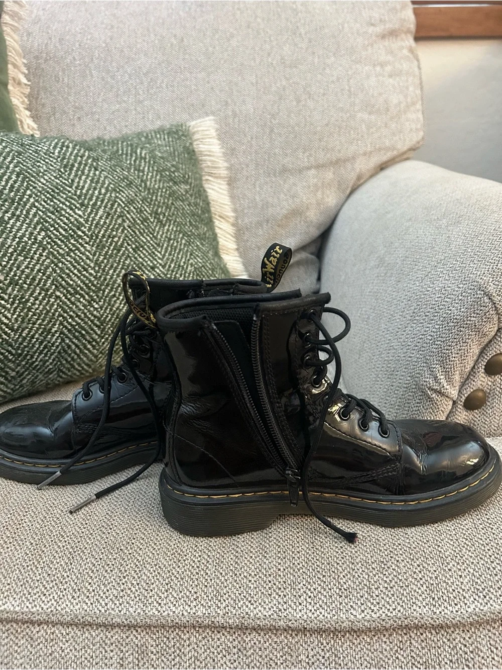 Black Patent Lace-Up Combat Boots - Dr. Martens